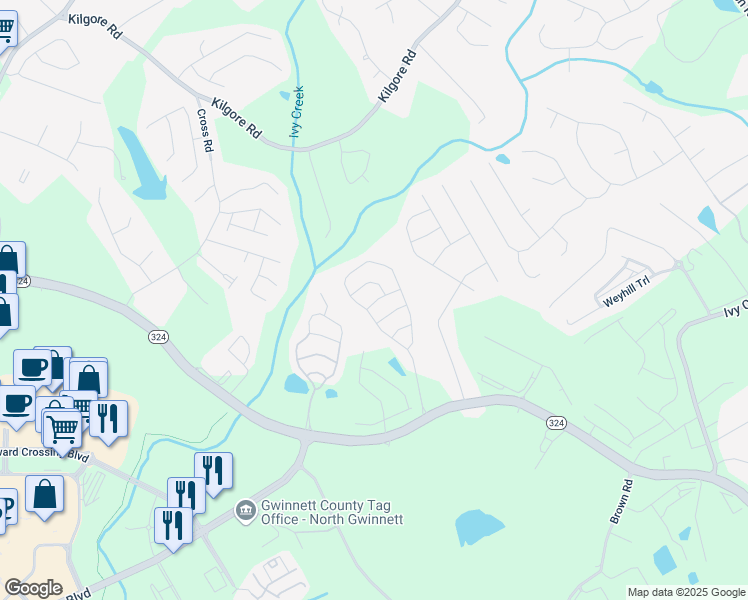 map of restaurants, bars, coffee shops, grocery stores, and more near 2318 Chancery Mill Lane in Buford