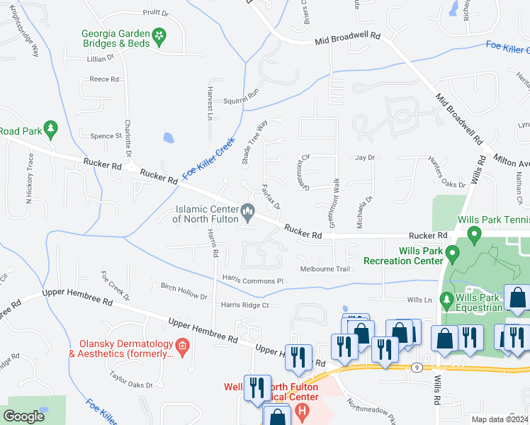 map of restaurants, bars, coffee shops, grocery stores, and more near 410 Gatehouse Court in Alpharetta