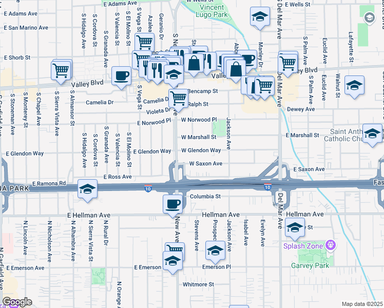 map of restaurants, bars, coffee shops, grocery stores, and more near 506 West Glendon Way in San Gabriel