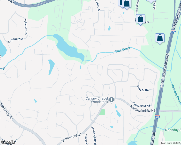 map of restaurants, bars, coffee shops, grocery stores, and more near 4918 Shallow Creek Trail Northeast in Kennesaw