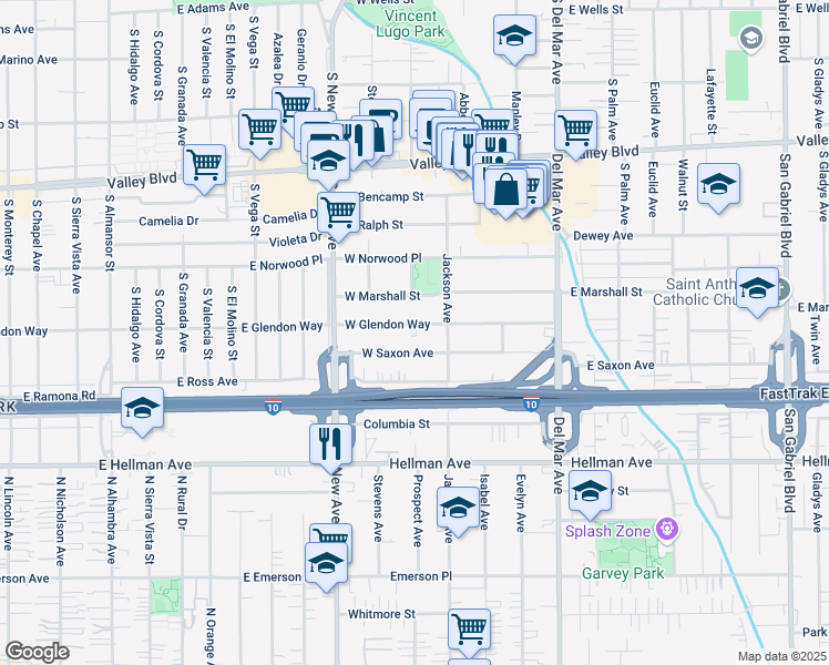 map of restaurants, bars, coffee shops, grocery stores, and more near 408 West Glendon Way in San Gabriel