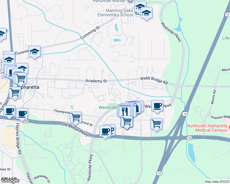 map of restaurants, bars, coffee shops, grocery stores, and more near 2255 Newport Landing in Alpharetta