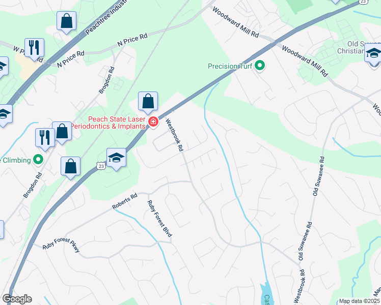 map of restaurants, bars, coffee shops, grocery stores, and more near 477 Bridgeton Cove Northeast in Suwanee