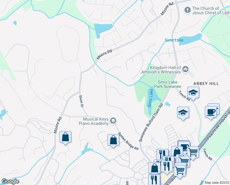 map of restaurants, bars, coffee shops, grocery stores, and more near 450 Surveyors Point in Suwanee