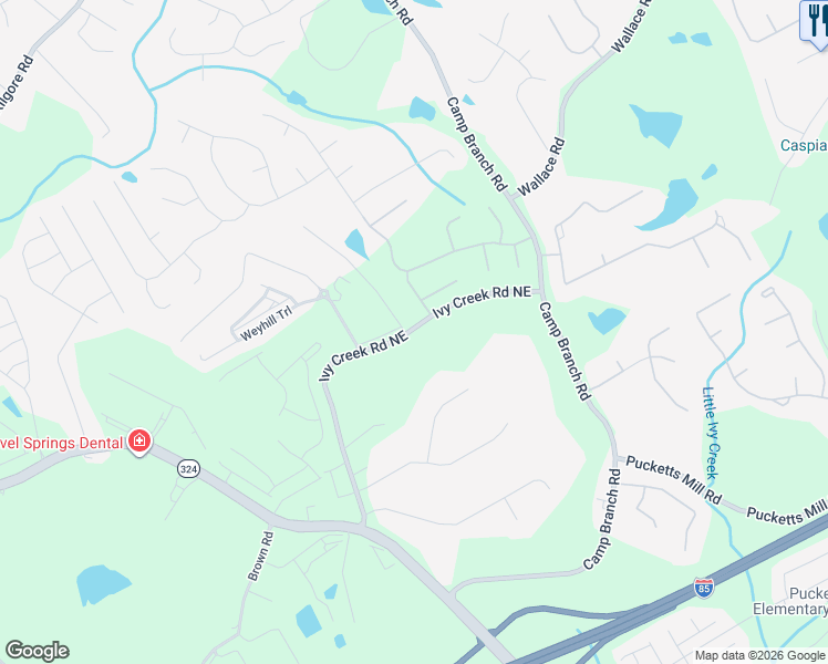 map of restaurants, bars, coffee shops, grocery stores, and more near 2687 Ivy Creek Road Northeast in Buford