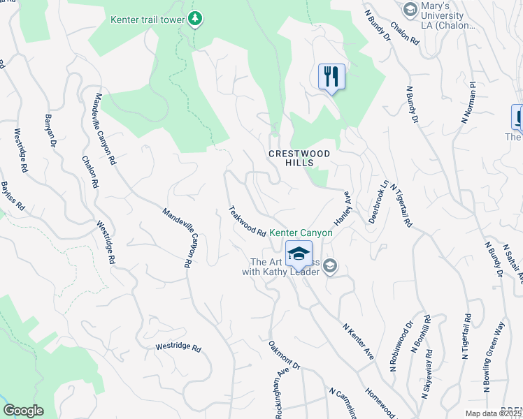 map of restaurants, bars, coffee shops, grocery stores, and more near 840 North Kenter Avenue in Los Angeles