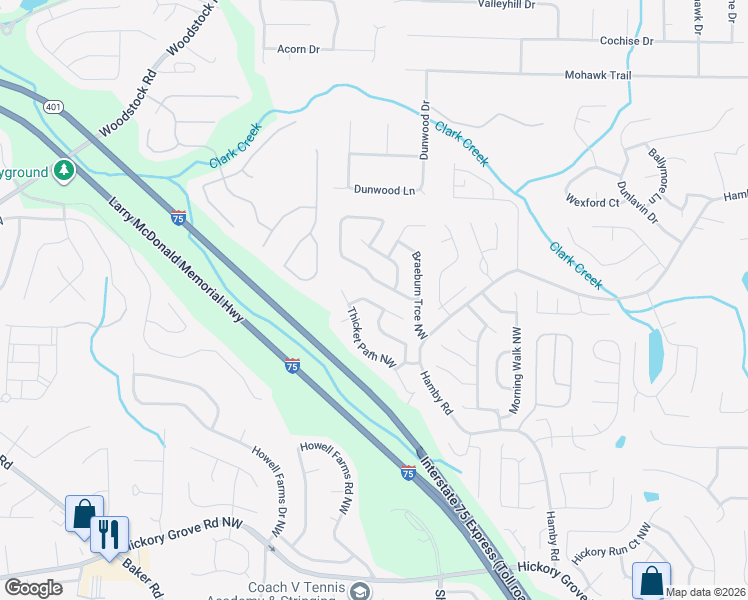 map of restaurants, bars, coffee shops, grocery stores, and more near 2148 Soft Pine Lane Northwest in Acworth