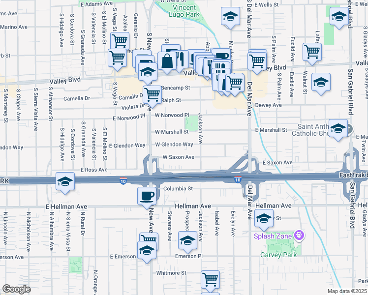 map of restaurants, bars, coffee shops, grocery stores, and more near 408 West Glendon Way in San Gabriel