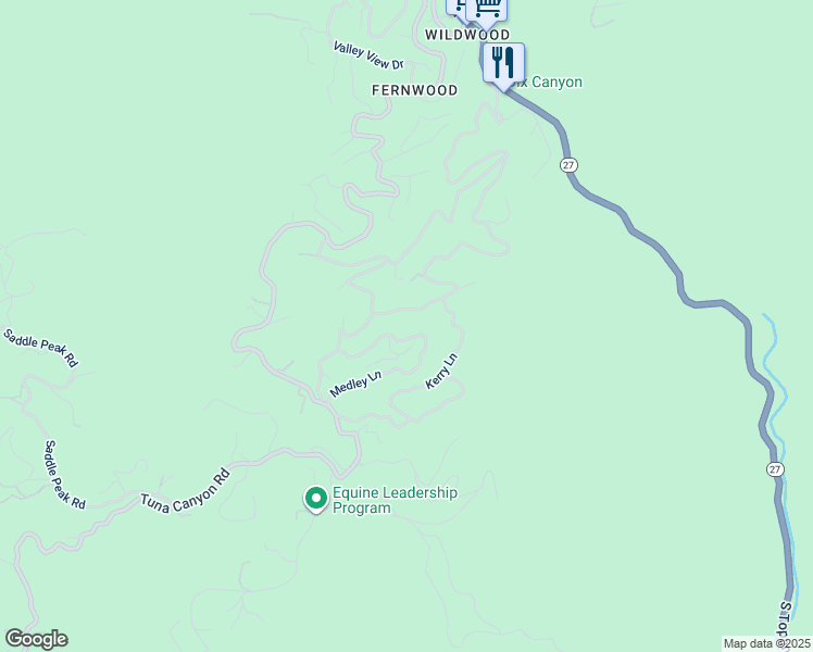 map of restaurants, bars, coffee shops, grocery stores, and more near 20641 Medley Lane in Topanga