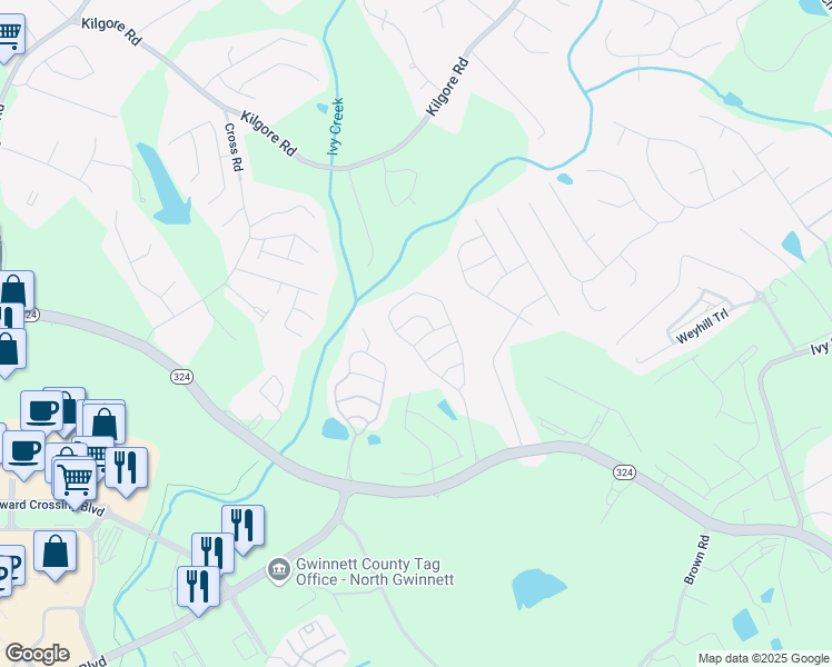 map of restaurants, bars, coffee shops, grocery stores, and more near 2318 Chancery Mill Lane in Buford