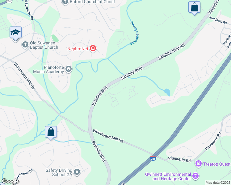 map of restaurants, bars, coffee shops, grocery stores, and more near 9203 Waterstone Place in Buford