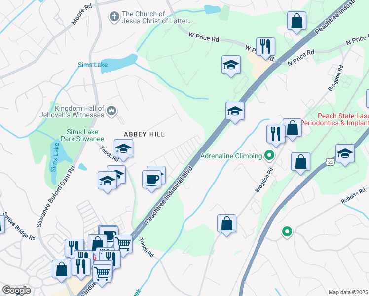 map of restaurants, bars, coffee shops, grocery stores, and more near 4495 Donahue Avenue in Sugar Hill