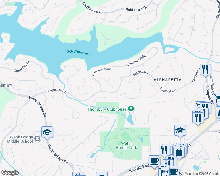 map of restaurants, bars, coffee shops, grocery stores, and more near 1981 7 Seas Court in Alpharetta