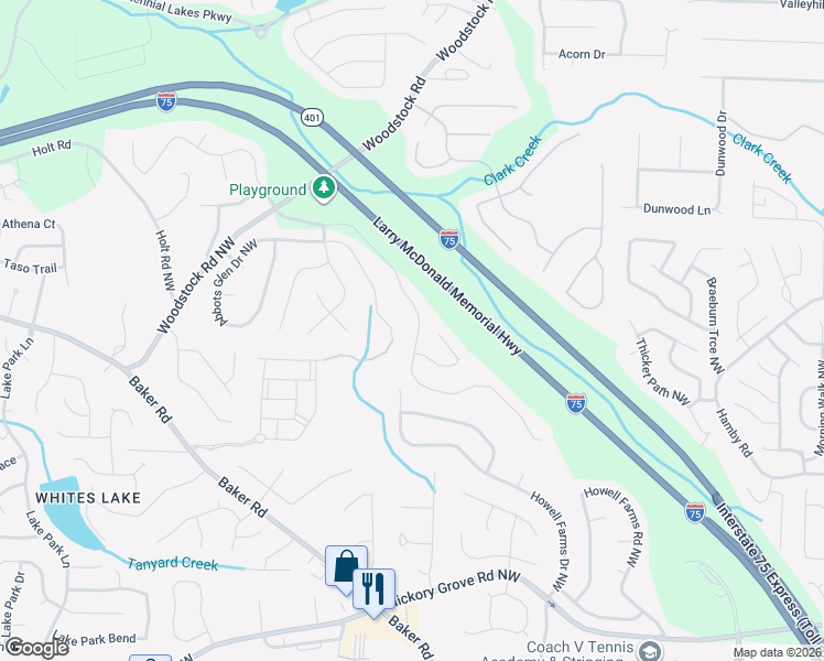 map of restaurants, bars, coffee shops, grocery stores, and more near 4971 Arbor View Parkway in Acworth