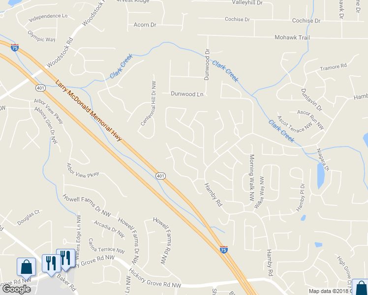 map of restaurants, bars, coffee shops, grocery stores, and more near 2148 Soft Pine Lane Northwest in Acworth
