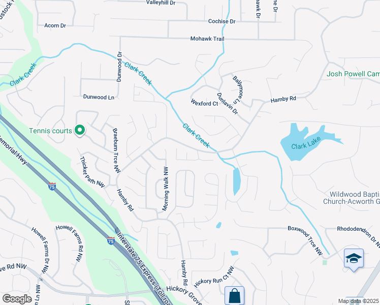 map of restaurants, bars, coffee shops, grocery stores, and more near 4909 Lightwood Court in Acworth