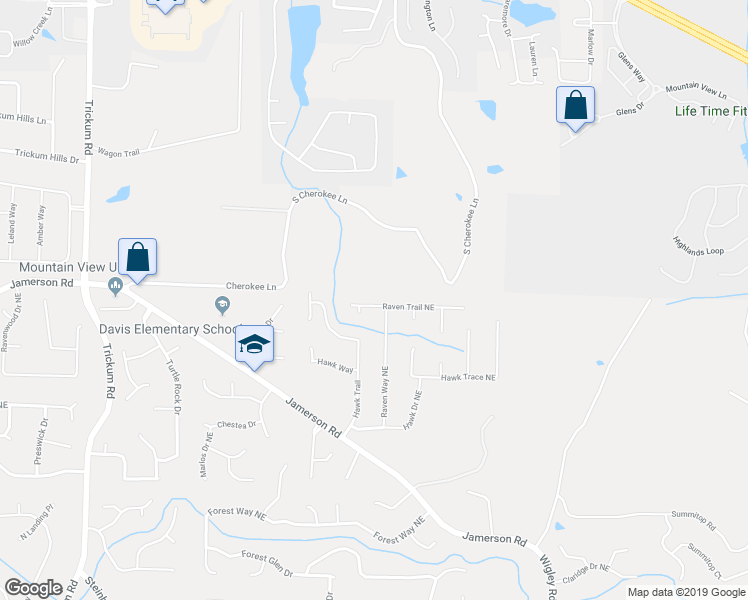 map of restaurants, bars, coffee shops, grocery stores, and more near 2693 Raven Trail Northeast in Marietta