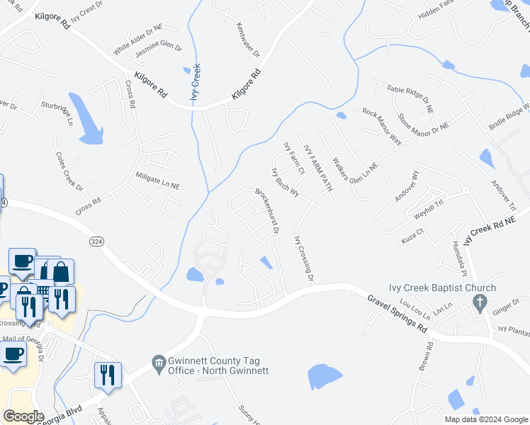 map of restaurants, bars, coffee shops, grocery stores, and more near 2393 Chancery Mill Lane in Buford
