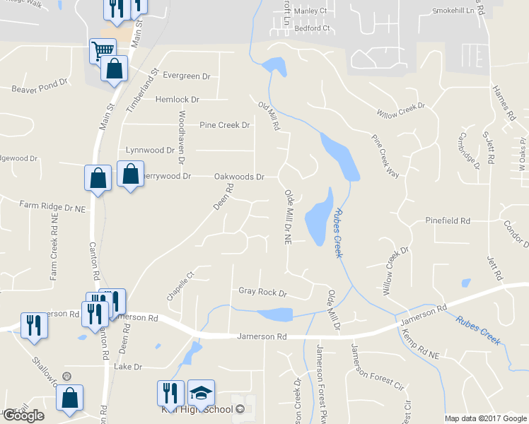 map of restaurants, bars, coffee shops, grocery stores, and more near 1245 Brixton Way in Marietta