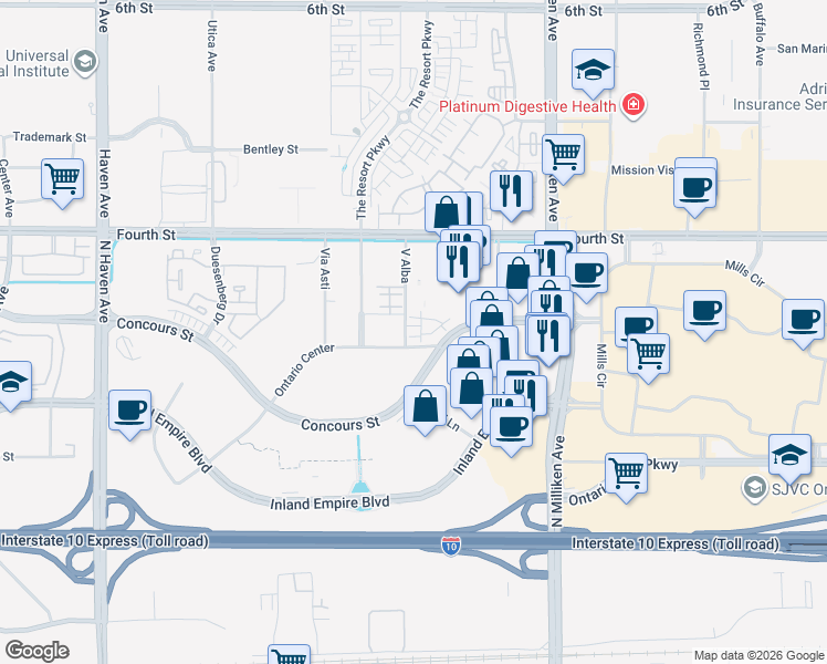 map of restaurants, bars, coffee shops, grocery stores, and more near in Ontario