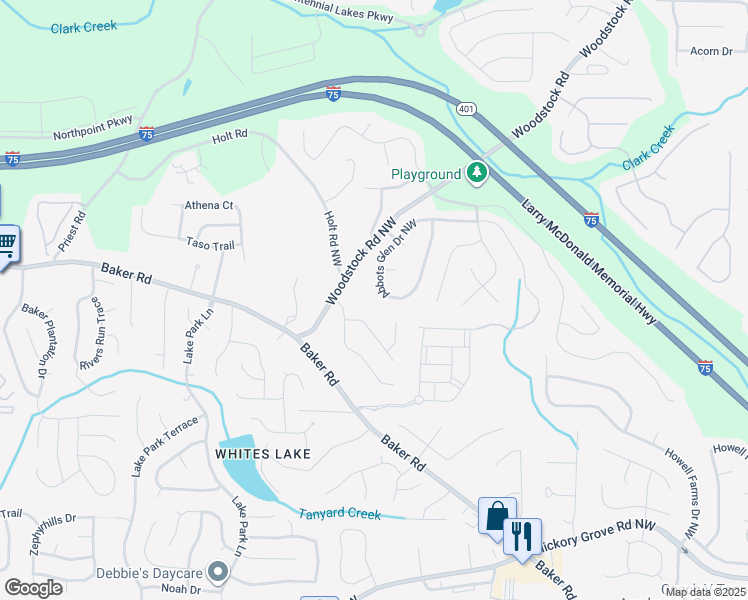 map of restaurants, bars, coffee shops, grocery stores, and more near 2632 Abbotts Glen Drive Northwest in Acworth