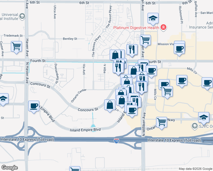 map of restaurants, bars, coffee shops, grocery stores, and more near in Ontario