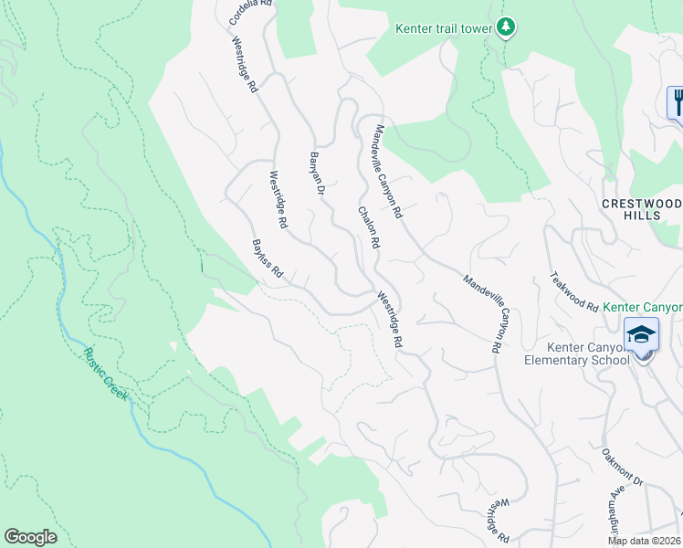 map of restaurants, bars, coffee shops, grocery stores, and more near 2146 Westridge Road in Los Angeles