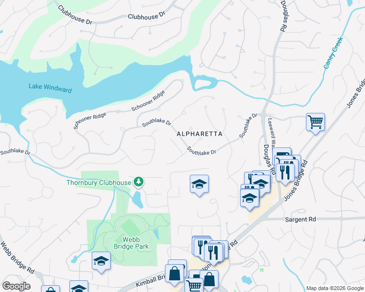 map of restaurants, bars, coffee shops, grocery stores, and more near 820 Stonehaven Lane in Alpharetta