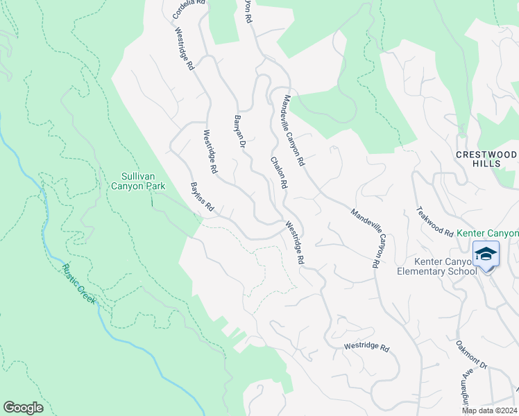 map of restaurants, bars, coffee shops, grocery stores, and more near 2162 Westridge Road in Los Angeles