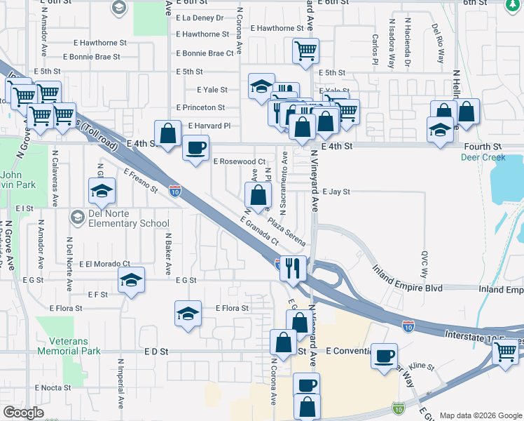 map of restaurants, bars, coffee shops, grocery stores, and more near in Ontario