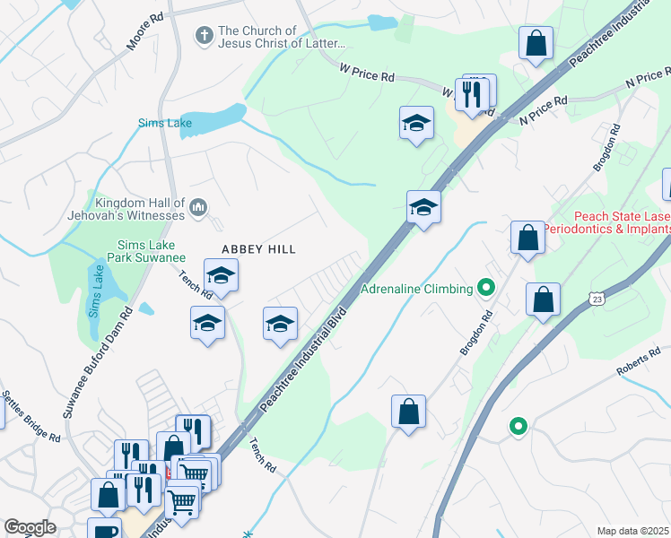 map of restaurants, bars, coffee shops, grocery stores, and more near 4478 Dunblane Avenue in Sugar Hill
