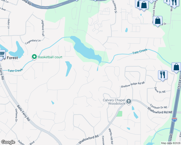 map of restaurants, bars, coffee shops, grocery stores, and more near 4960 Thornwood Trce Northwest in Acworth
