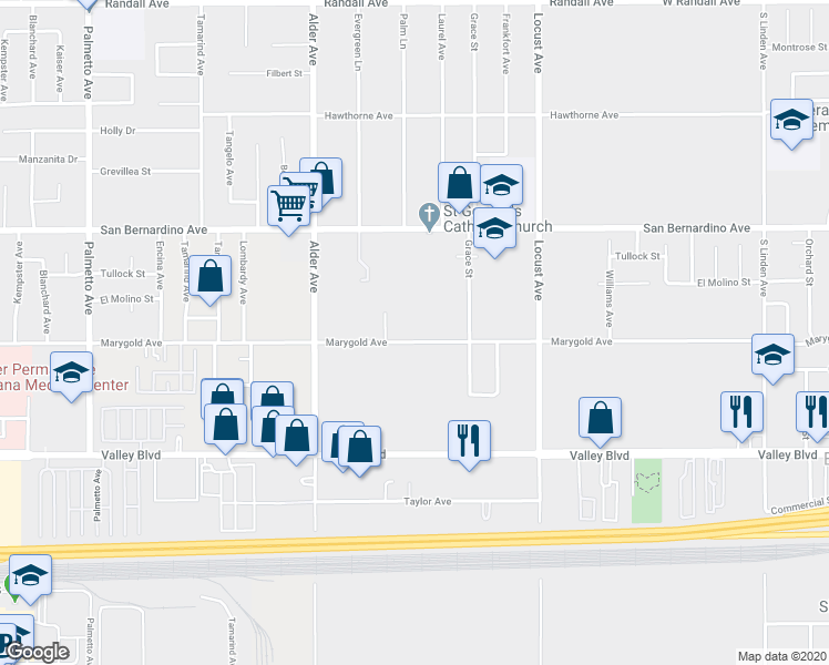 map of restaurants, bars, coffee shops, grocery stores, and more near 17874 Marygold Avenue in Bloomington