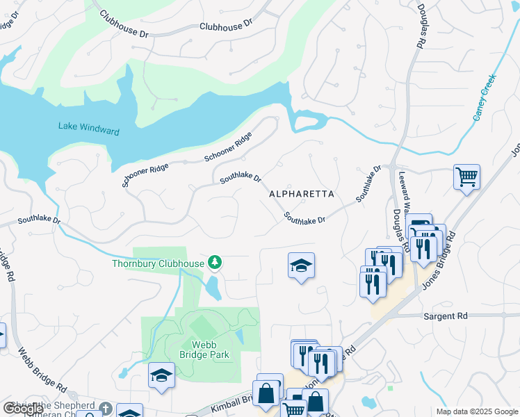 map of restaurants, bars, coffee shops, grocery stores, and more near 840 Stonehaven Lane in Alpharetta