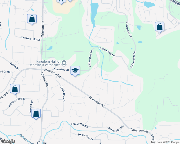 map of restaurants, bars, coffee shops, grocery stores, and more near 5041 Canopy Drive in Marietta