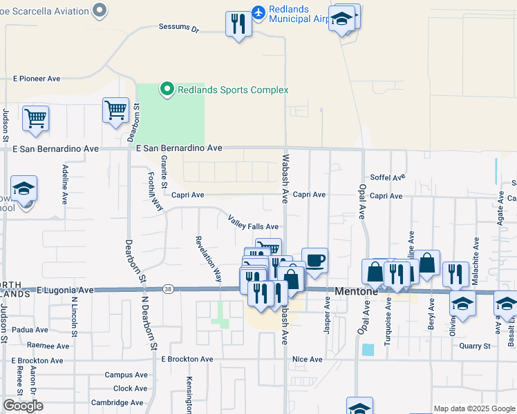 map of restaurants, bars, coffee shops, grocery stores, and more near 1539 Carmel Court in Redlands