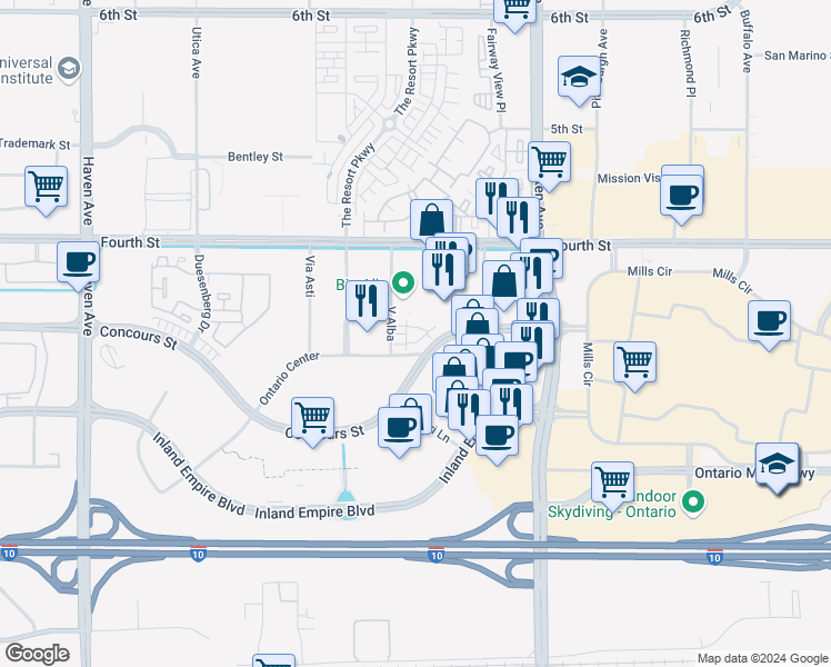 map of restaurants, bars, coffee shops, grocery stores, and more near in Ontario