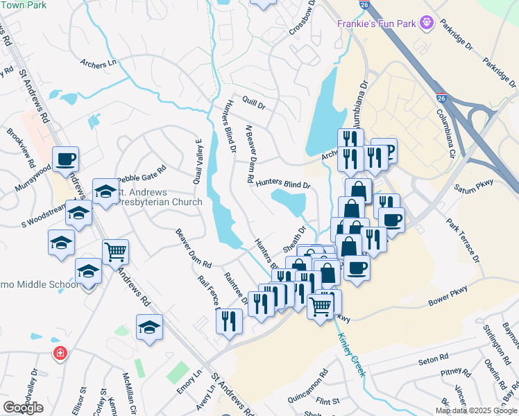 map of restaurants, bars, coffee shops, grocery stores, and more near 298 Hunters Blind Drive in Columbia