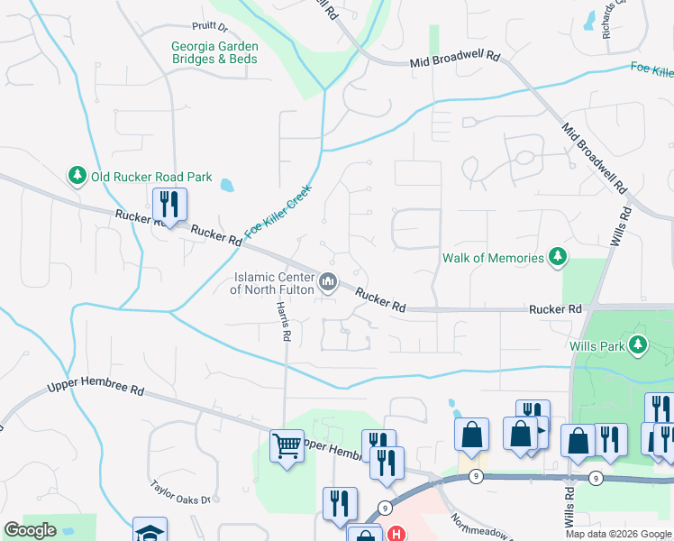 map of restaurants, bars, coffee shops, grocery stores, and more near 410 Gatehouse Court in Alpharetta