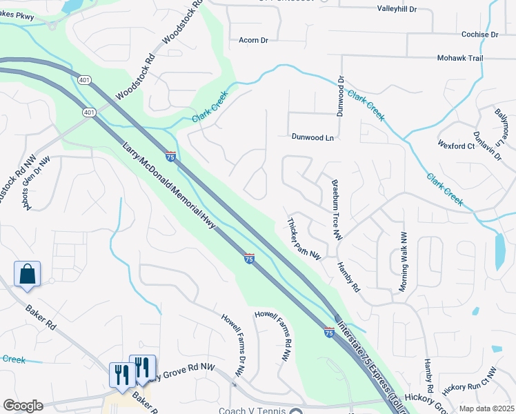 map of restaurants, bars, coffee shops, grocery stores, and more near 4976 Centennial Hill Walk Drive Northwest in Acworth