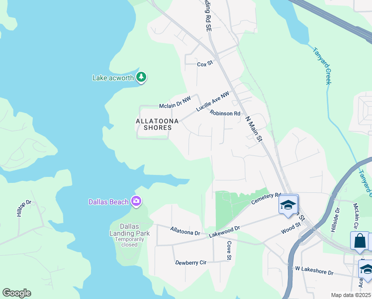 map of restaurants, bars, coffee shops, grocery stores, and more near 4930 Holborn Way in Acworth