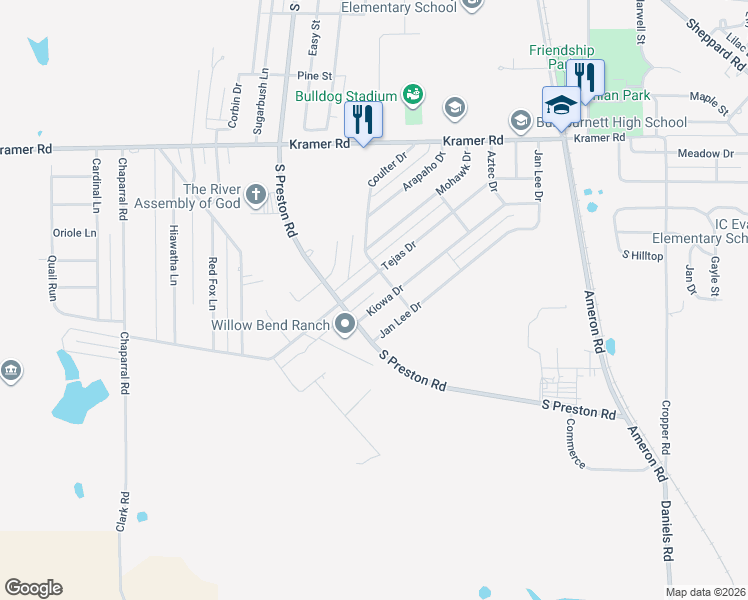 map of restaurants, bars, coffee shops, grocery stores, and more near 941 Kiowa Drive in Burkburnett