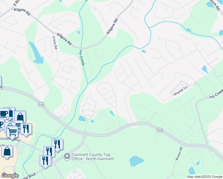 map of restaurants, bars, coffee shops, grocery stores, and more near 2408 Chancery Mill Lane in Buford