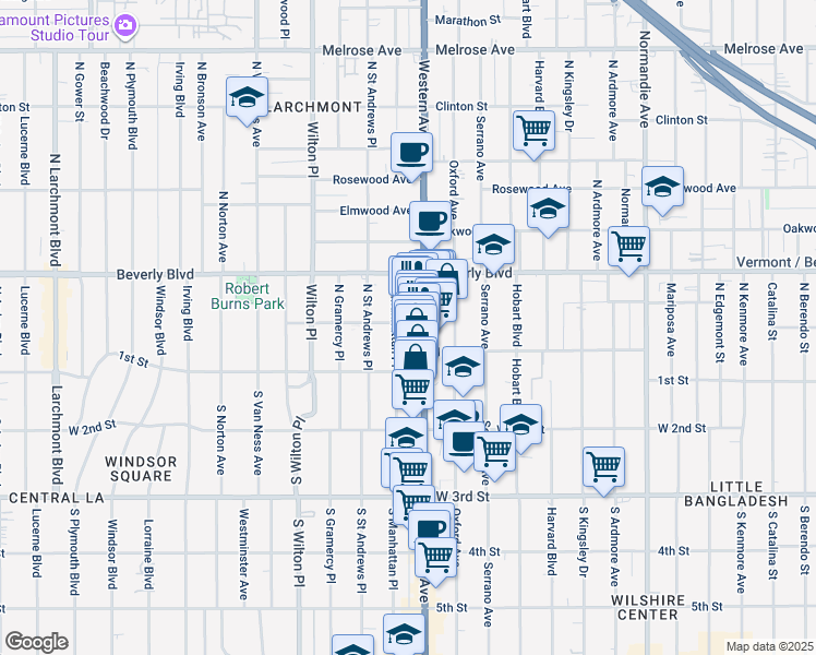 map of restaurants, bars, coffee shops, grocery stores, and more near in Los Angeles