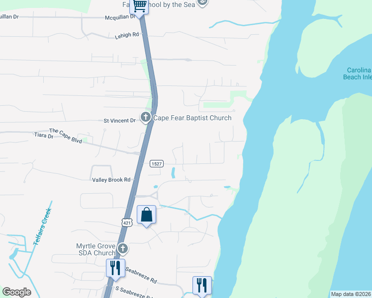 map of restaurants, bars, coffee shops, grocery stores, and more near Becky Avenue in Wilmington