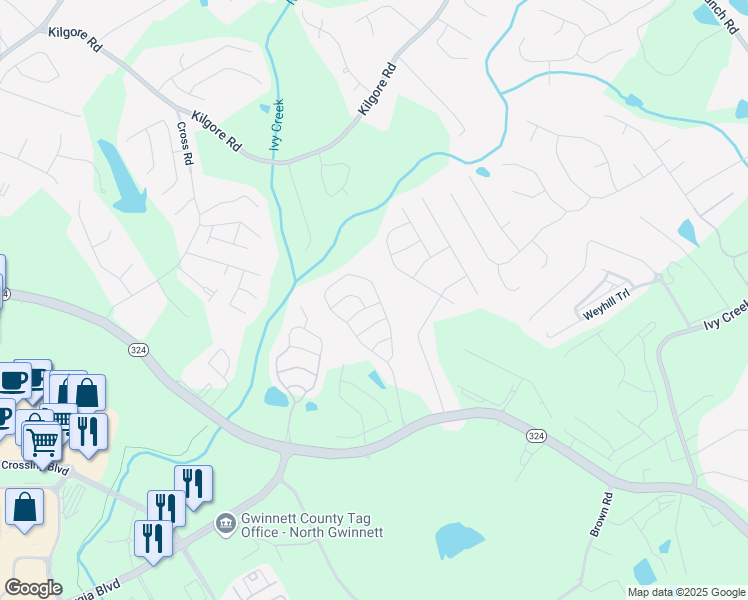 map of restaurants, bars, coffee shops, grocery stores, and more near 2363 Chancery Mill Lane in Buford