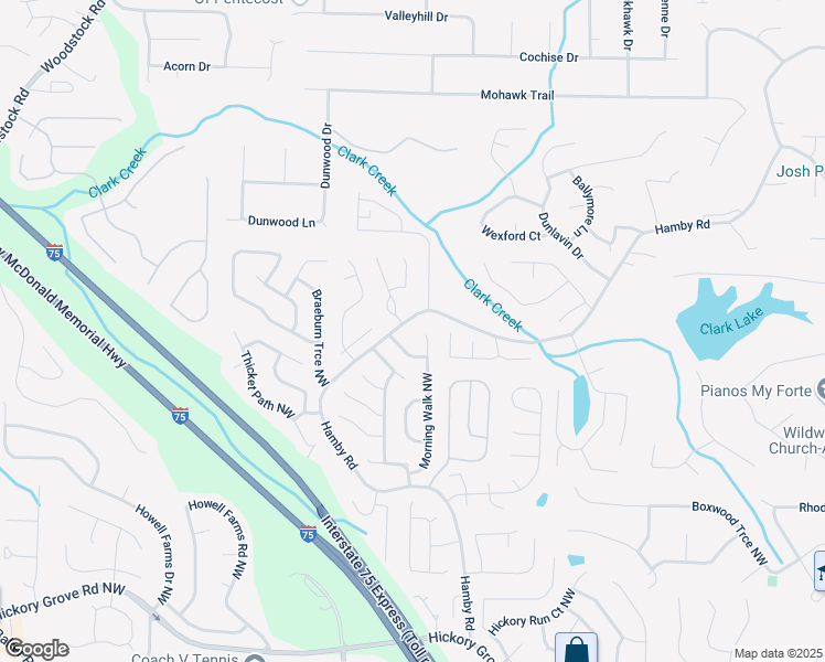 map of restaurants, bars, coffee shops, grocery stores, and more near 1951 Morning Walk Northwest in Acworth