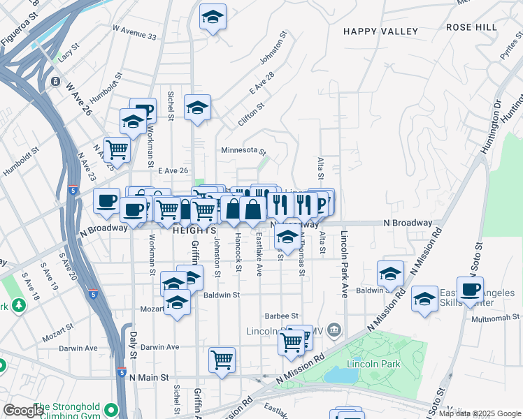 map of restaurants, bars, coffee shops, grocery stores, and more near 2420 Eastlake Avenue in Los Angeles