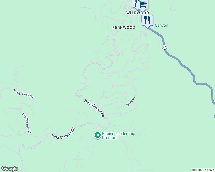 map of restaurants, bars, coffee shops, grocery stores, and more near 20221 Croydon Lane in Topanga