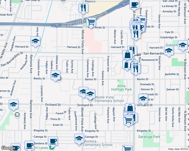 map of restaurants, bars, coffee shops, grocery stores, and more near in Montclair